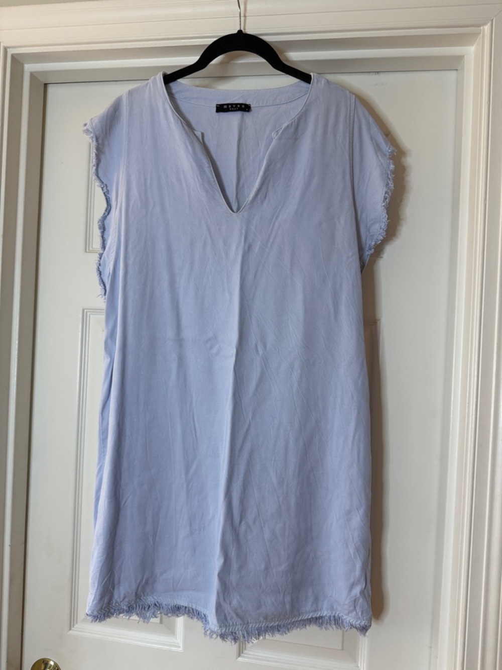 Maven West Light Blue V-Neck Frayed Cap Sleeve Tunic